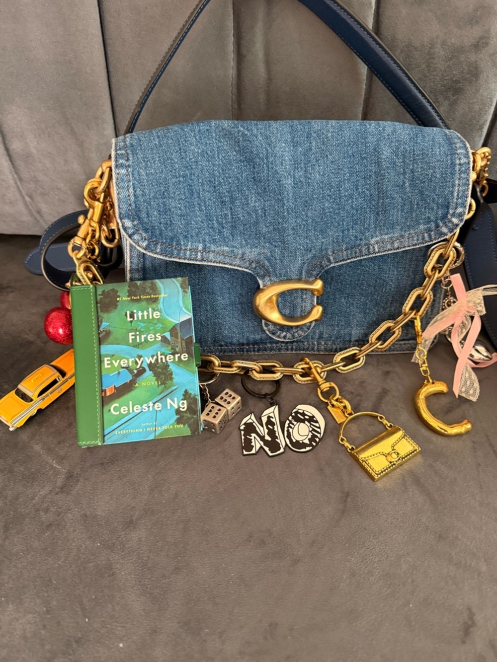 Coach Denim Shoulder Bag with Gold Hardware